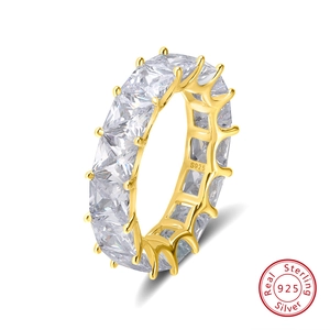 Elegant gold plated S925 sterling silver eternity ring with square cut zircons