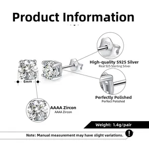 Vue détaillée du poinçon S925 et des boucles d'oreilles en argent avec zircon 6mm