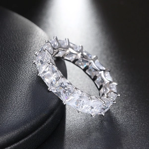 Luxurious S925 sterling silver eternity ring with square cut sparkling zircon stones