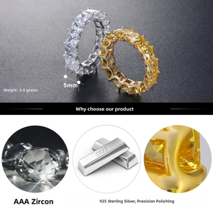 Detail view of 5mm 925 sterling silver eternity rings with AAA zircons in gold and silver