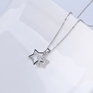 Minimalist 925 Sterling Silver Star Necklace For Women Bling Rhinestone Double Star Pendant Clasp Chain Fashion Jewelry Gift