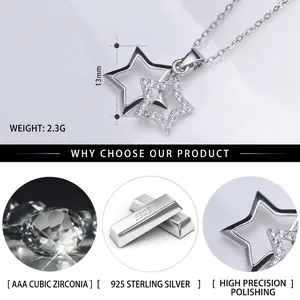S925 sterling silver necklace featuring double stars with AAA cubic zirconia pendants