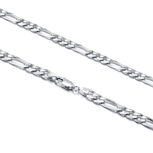 Detailed macro view of 5mm S925 sterling silver Figaro chain with lobster clasp and hallmark