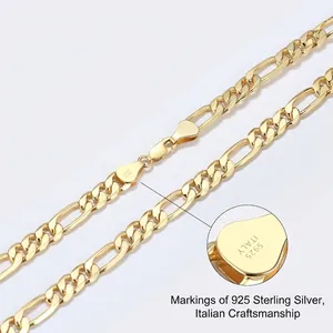 Collier Chaîne Figaro en Argent Sterling 925 Rétro Plaqué Or Design Minimaliste Bijoux pour Femme Homme Cadeau