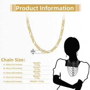 5mm S925 sterling silver Figaro chain necklace size guide and length reference chart