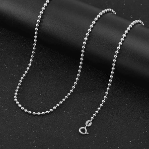 Polished S925 sterling silver 2.5mm bead chain necklace with spring clasp on black background