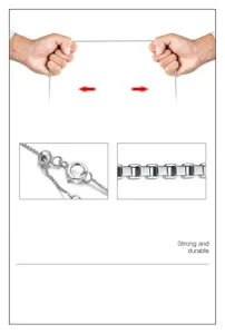 Dettaglio macro della catena box in argento S925 da 0,6mm con perla regolabile e chiusura