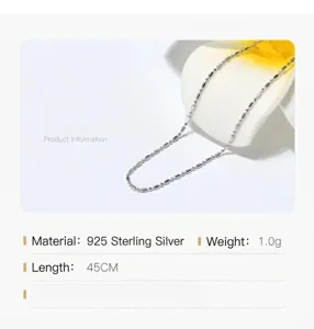 Detail van de 45cm S925 sterling zilveren druppelketting met 1,0g gewichtsinfo