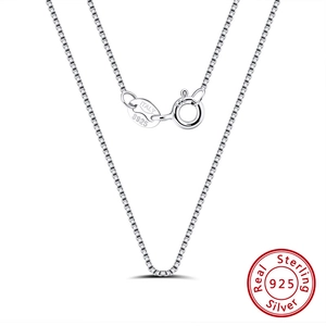 Polished S925 sterling silver 1.0mm box chain necklace with spring clasp and Italy stamp