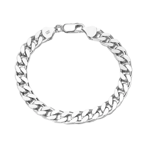 Classic S925 sterling silver Cuban link bracelet with lobster clasp on white background