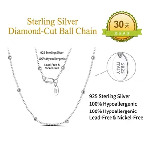 S925 Sterling Silber Halskette mit glanzpolierten Perlen und S925 Italienischer Prägung