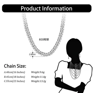 S925 sterling silver cuban curb chain necklace length guide and size chart for women