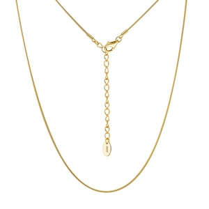 Detailed close-up of gold snake chain necklace with S925 lobster clasp and extension