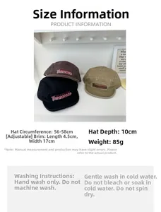Detailed size specifications for the vintage embroidered five-panel baseball cap