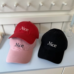 Fashionable cotton baseball caps with 'Nice' embroidery in red, pink, and black colors