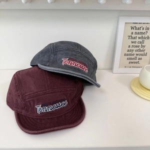 Washed denim 5-panel camper hat with Tennessee embroidery in dark grey and burgundy