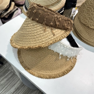 Women's UV protection straw sun visor hat with wide brim for summer beach vacations