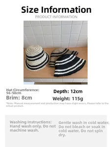 Size chart showing 56-58cm circumference for foldable striped beach straw hat