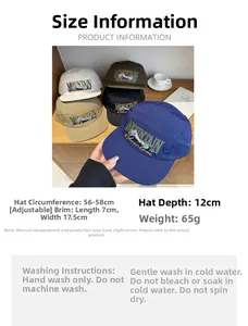 Detailed size chart for five-panel quick-dry camp hat with Mountain Adventure embroidery
