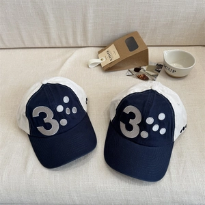 Unisex Color-block Baseball Cap with Embroidered Number 3 Pattern Adjustable Polyester Sun Protection Sporty Casual Hat