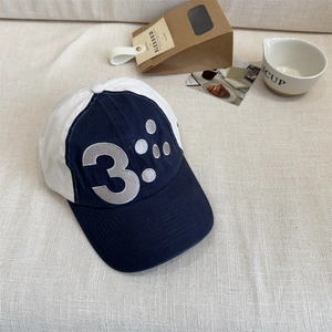 Vintage navy and white color-block baseball cap with number 3 embroidery for casual style