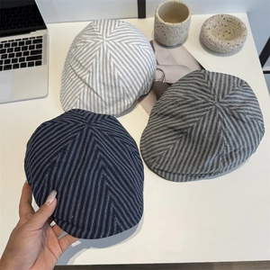 Japanese Retro Striped Beret For Women Summer Thin Breathable Newsboy Cap Casual Outdoor Sun Protection Adjustable Flat Cap Hat