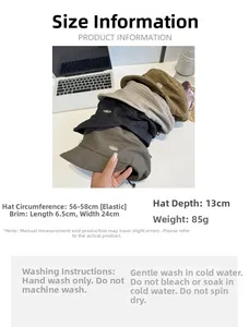 Size guide for breathable beret hat showing 56-58cm circumference and washing instructions