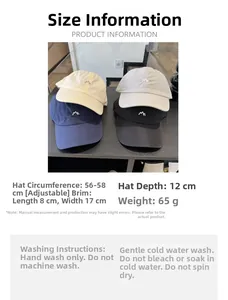 Size chart and care guide for lightweight quick-dry adjustable outdoor sports baseball cap