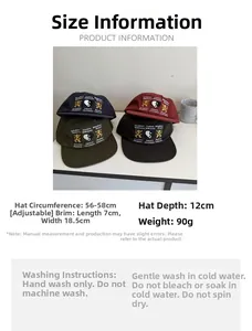 Détail de casquettes de baseball vintage en coton brodé en quatre couleurs élégantes