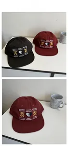 Vue détaillée de casquettes en sergé de coton avec broderies de lions et lettrage urbain