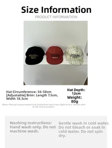 Size guide for vintage checkered flat brim cap with adjustable strap and care instructions
