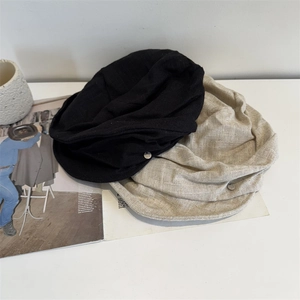 Leinen-Schirmmütze für Damen mit Metall-Logo in den Farben Schwarz und Beige