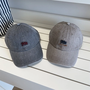 Vintage wash denim baseball caps with Me 3D embroidery in grey and coffee brown colors
