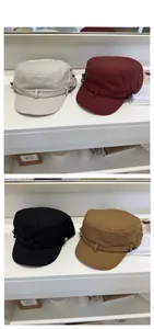 Flat top cadet caps in beige, burgundy, black, and khaki made of durable canvas material