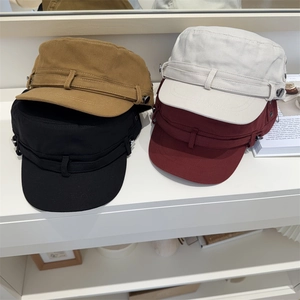 Women Vintage Flat Top Cadet Cap Adjustable Polyester Washed Military Hat Sunshade Casual Travel Sun Hat For Ladies