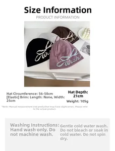 Guide des tailles du bonnet en maille Wish avec circonférence de 56-58cm et poids de 105g
