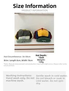 Size chart showing frog eye aviator hat dimensions with lamb wool material details
