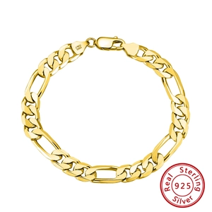6.5mm Figaro chain bracelet in 925 sterling silver with high-polish gold finish