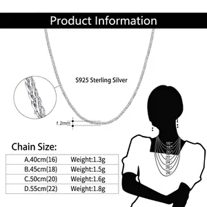 Guide des tailles collier maille Chopin en argent S925 1,2mm et diverses longueurs