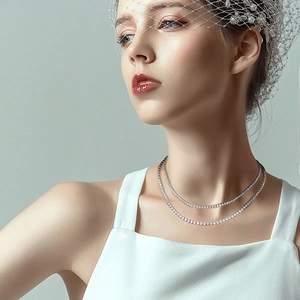 Elegante zweilagige S925 Silber Tennis-Halskette mit 3mm Zirkonia für Hochzeiten
