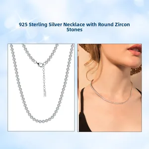 S925 Sterlingsilber Tennis-Halskette mit 2,5mm Zirkonia in Zargenfassung