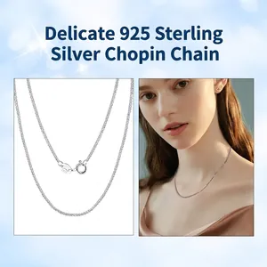 Polished 1.6mm S925 sterling silver Chopin chain necklace with S925 ITALY engraving