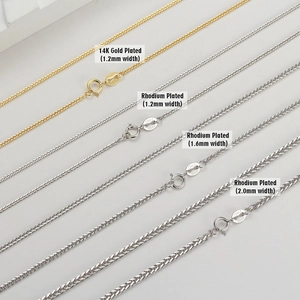 S925 sterling silver Chopin chains in 14K gold and rhodium finishes with spring clasps