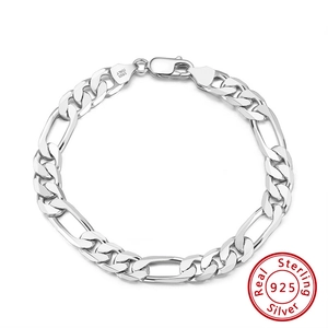 925 Sterling Silver Figaro Chain Bracelet For Men Women Hip Hop Jewelry White Gold Plated Italian Diamond Cut Link Bracelet Gift