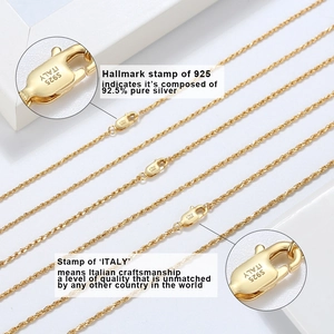 Classic 1.5mm 925 sterling silver rope chain necklace with gold plated finish and S925 stamp