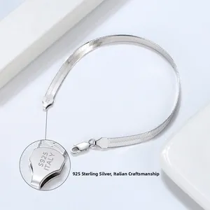 Close-up of S925 ITALY hallmark on a 4.5mm flat snake bone silver bracelet