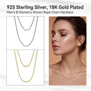 Diamond-cut s925 sterling silver rope chain available in gold and silver plating
