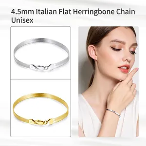 S925 sterling silver 4.5mm flat snake bone blade chain bracelet in silver and gold