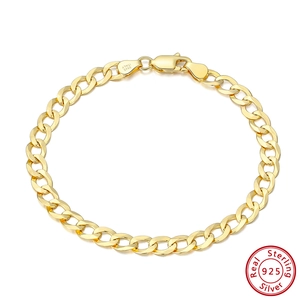 5mm 925 sterling silver gold curb link chain bracelet with S925 Italy hallmark