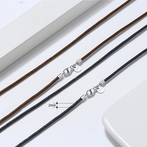 2mm genuine black leather necklace cord with 925 sterling silver lobster clasp